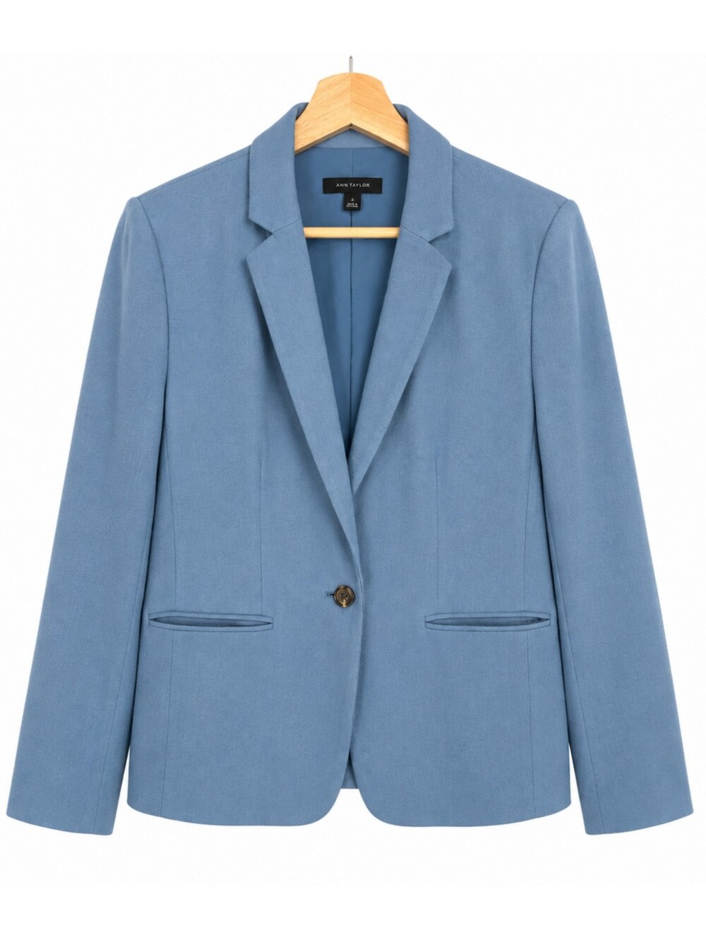 Ann Taylor Blue Wool Blend Blazer Single Button Tailored Jacket Size 8